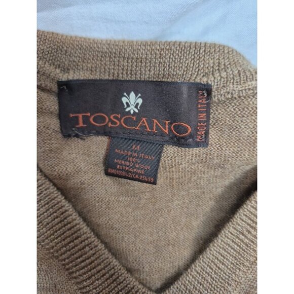 Toscano Italy Sweater Men's M 100% Merino Wool Brown Neutral Italian Pullover - Picture 2 of 3